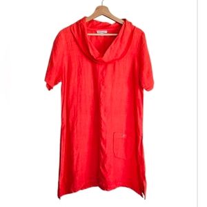 Patchington 100% Linen Shirt Dress Cowl Neck Coral Pink Lagenlook Boho Bohemian